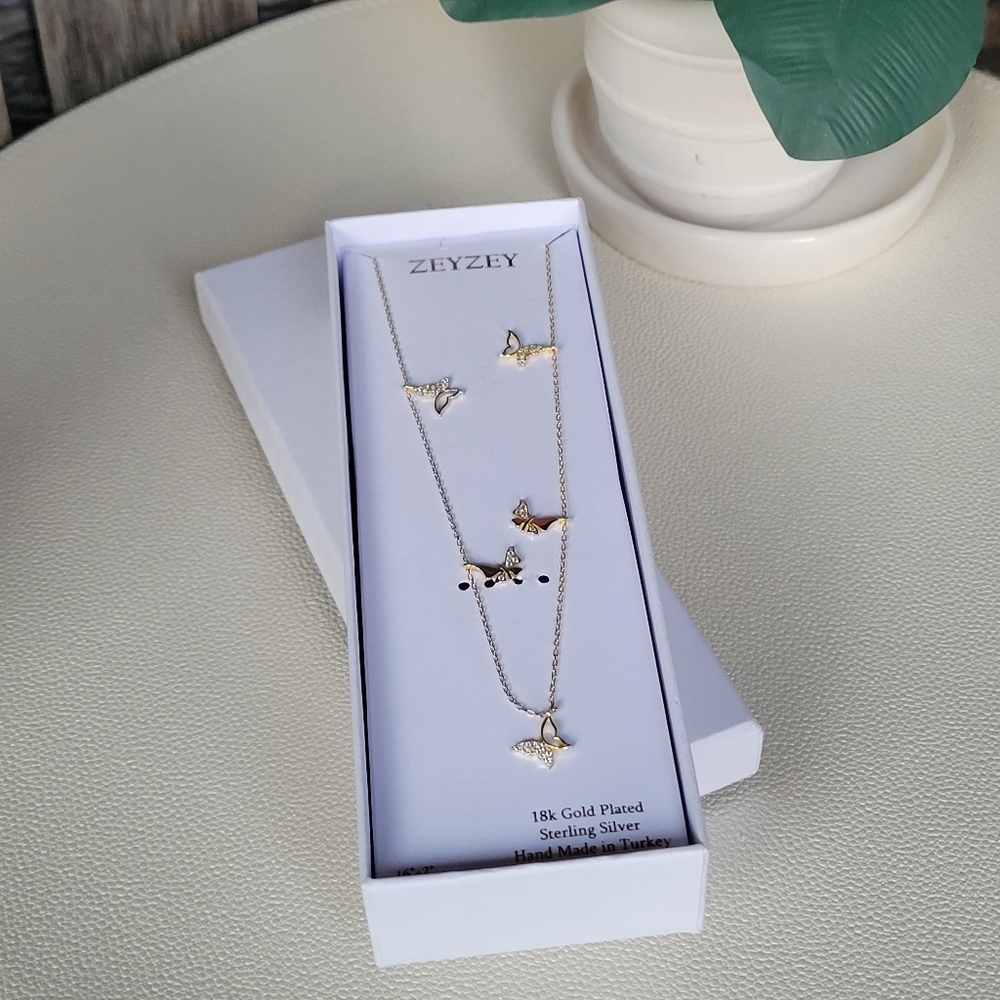 ZEYZEY 18k gold plated sterling silver butterfly necklace 16" + 2" - Picture 3 of 8